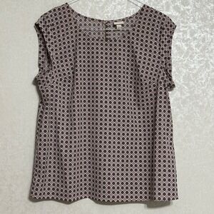 Merona Medallion Geometric Print Blouse Cap Sleeve Top Pink Brown XL‎